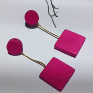 Fuchsia Square Wood Earrings