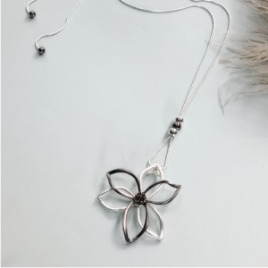 Black Cord Floral Pendant Necklace