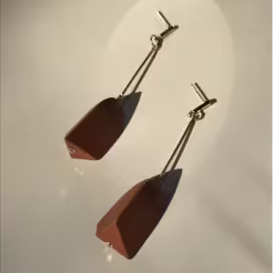 Brown Geometric Wood Drop Earrings