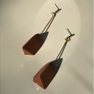 Brown Geometric Wood Drop Earrings