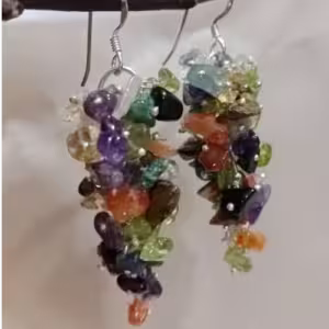 Green Multicolor Chip Cluster Earrings