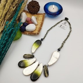 Olive White Wooden Leaf Necklace