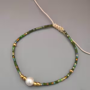 Dark Green Pearl Chain Bracelet