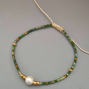 Dark Green Pearl Chain Bracelet