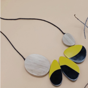 White Colorblock Wood Necklace