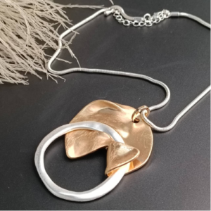 Mixed Metal Abstract Pendant Necklace