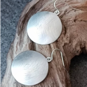 Silver Brushed Disc Earrings