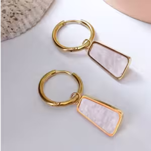 Ivory Rectangle Hoop Earrings