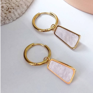 Ivory Rectangle Hoop Earrings