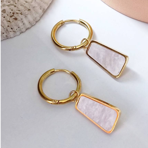 Ivory Rectangle Hoop Earrings