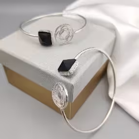 Silver Black Charm Bracelet