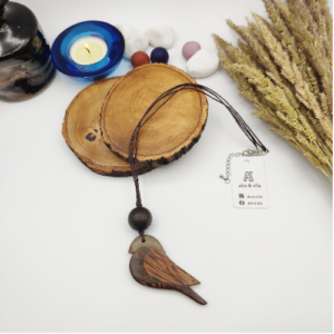 Wood Bird Pendant Necklace