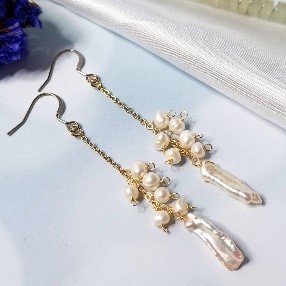 White Pearl Cluster Earrings