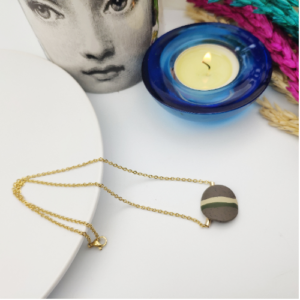Striped Disc Clay Necklace