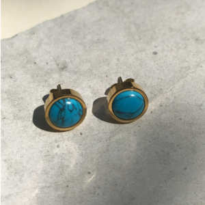 Golden Aqua Stud Earrings