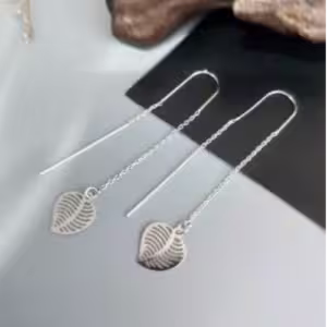 Silver Leaf Threader Earrings