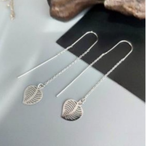 Silver Leaf Threader Earrings