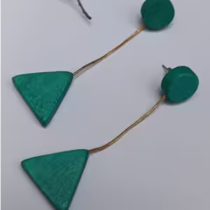 Green Triangle Wood Earrings