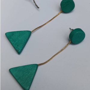 Green Triangle Wood Earrings