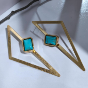 Gold Turquoise Geometric Drop Earrings