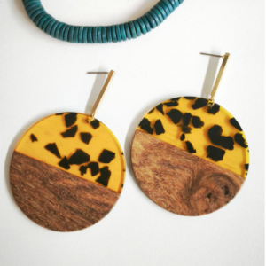 Mustard Tortoiseshell Wood Disc Earrings