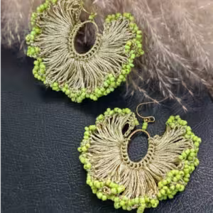 Lime Green Beaded Fringe Earrings