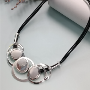 Silver Orbit Disc Cord Necklace