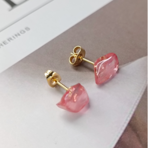 Golden Pink Heart Stone Stud Earrings
