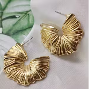Gold Ridged Fan Stud Earrings