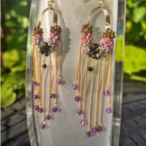 Lavender Beaded Tassel Earrings
