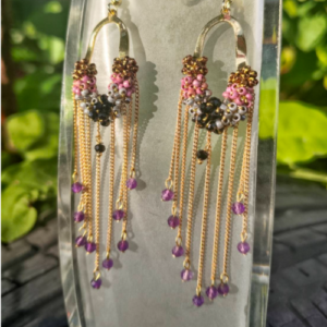 Lavender Beaded Tassel Earrings