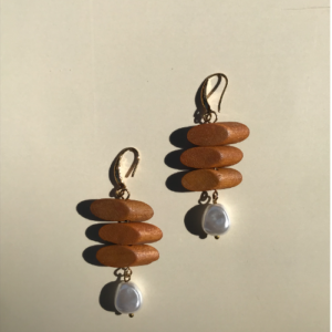Wood Pearl Stack Earrings