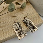 Gold Beaded Rectangle Earrings