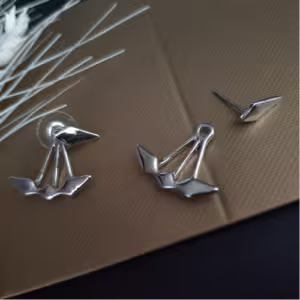Silver Origami Bird Stud Earrings