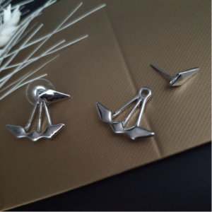 Silver Origami Bird Stud Earrings