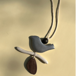 Grey Bird Wood Necklace