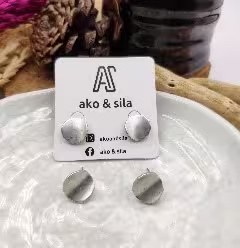 Silver Brushed Oval Stud Earrings
