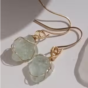 Green Raw Stone Drop Earrings