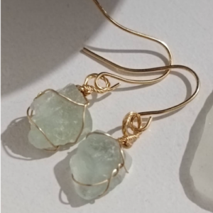 Green Raw Stone Drop Earrings