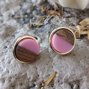 Pink Wood Colorblock Stud Earrings