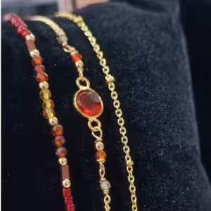 Red Brown Beaded Chain Bracelet