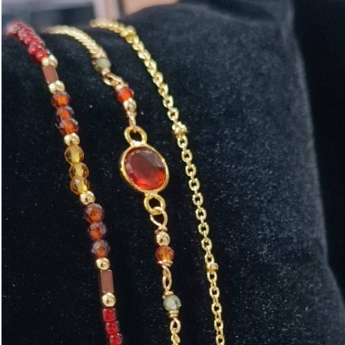 Red Brown Beaded Chain Bracelet