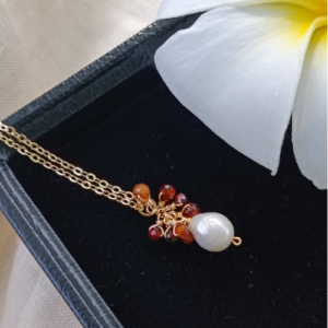 Orange Pearl Cluster Necklace