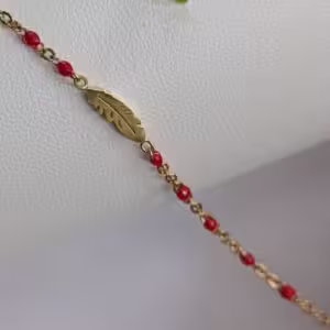 Red Beaded Leaf Charm Bracelet