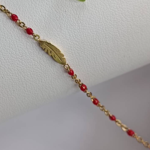 Red Beaded Leaf Charm Bracelet