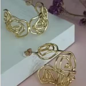 Gold Ribbon Flower Earrings