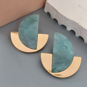 Blue Marble Half Moon Earrings