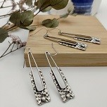 Silver Textured Bar Drop Earrings