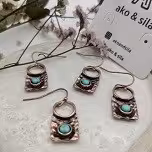 Rose Gold Turquoise Rectangle Earrings
