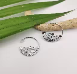 Silver Floral Cutout Hoop Earrings